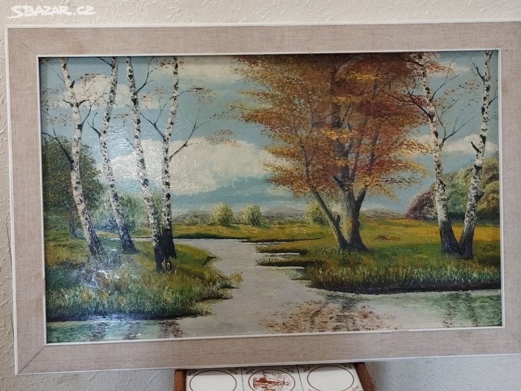 Velký starý obraz olej na sololitu 113 x 74 cm.