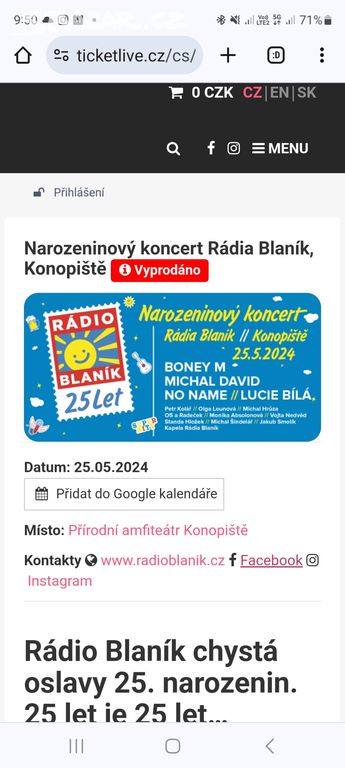 vstupenky na koncert radia Blaník na Konopišti