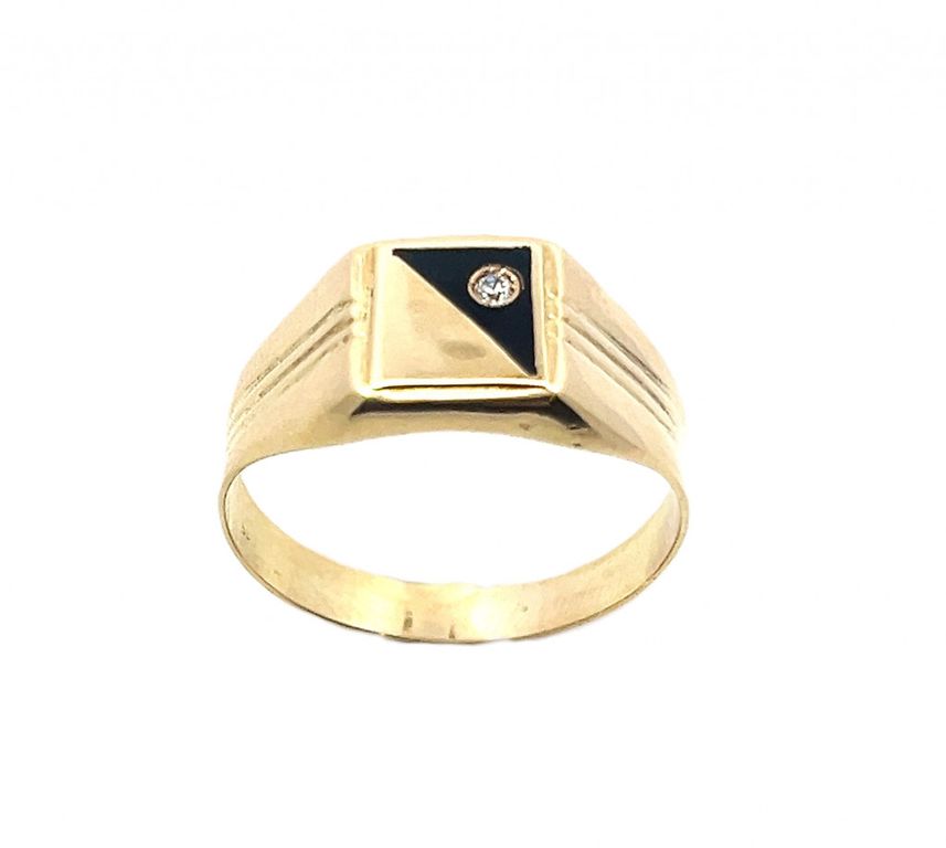 Zlatý prsten s onyxem a zirkonem, vel. 65 (18034)