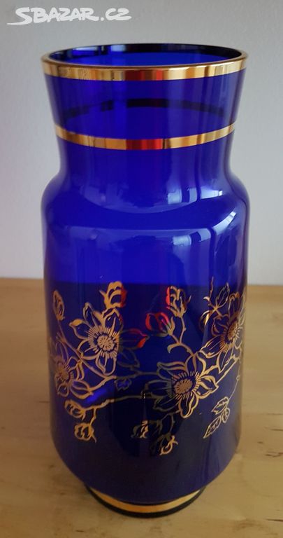 Brusel - Krásná modrá - zlatem ručně malovaná váza