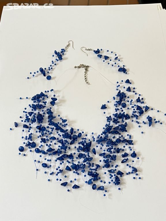 Souprava náhrdelník + naušnice  - modrá