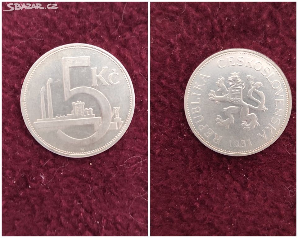 Starožitná mince 5 Kč 1931