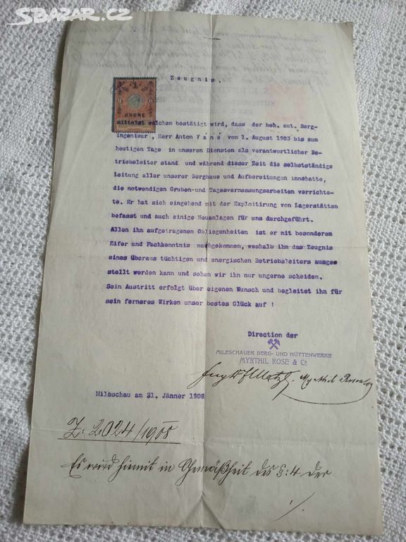 Stará listina, dokument, starý, 1908