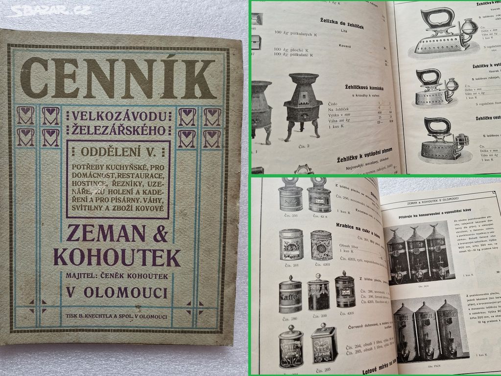 Katalog ceník Olomouc 1910 železářství kovové věci