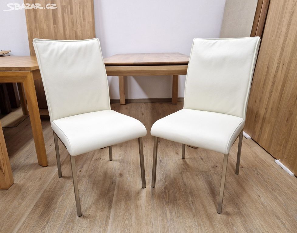 Nové židle bílé PRAVÁ KŮŽE 2ks