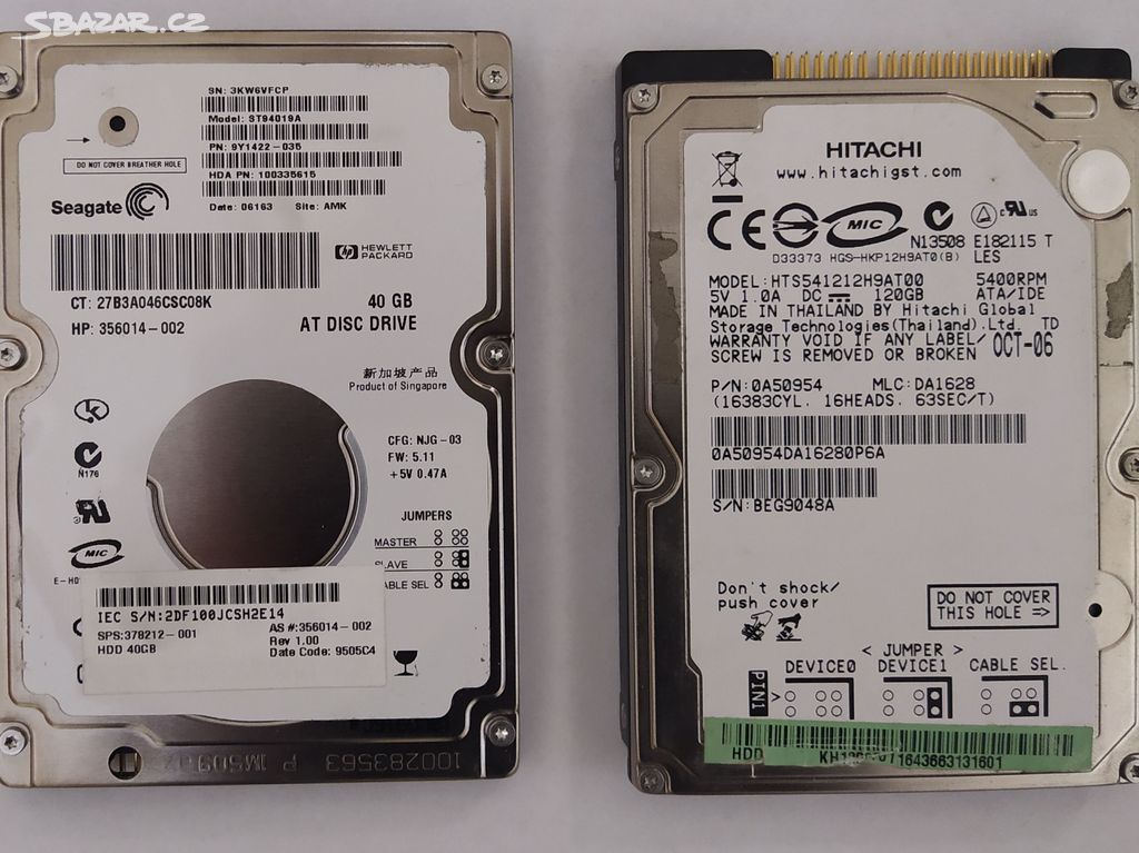 Funkční retro 2.5" IDE ( PATA ) disky 120GB a 40GB