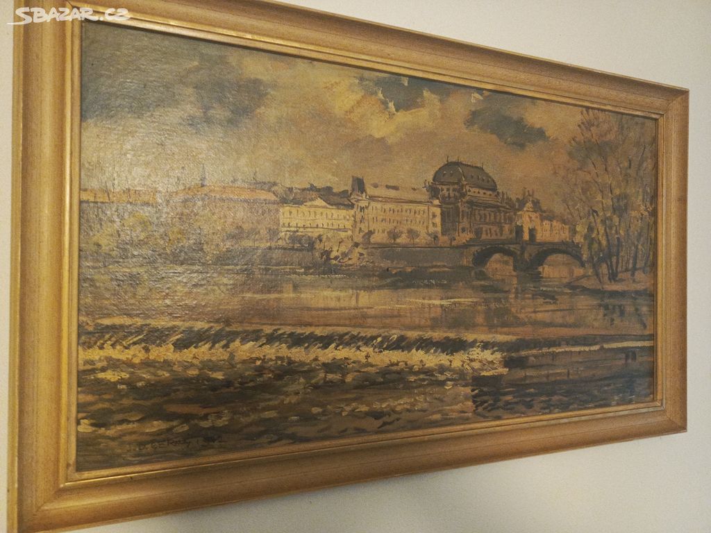 Obraz J.D. Černý Vltava Praha Národní divadlo 1972