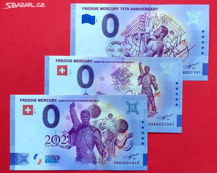 SET 3 kusů 0 EURO FREDDIE MERCURY, VERZE 2019,UNC