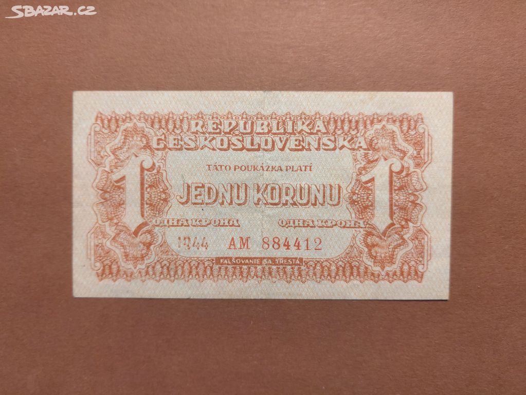 1 Koruna 1944 - KRÁSNÝ STAV - NEPERFOROVANÁ !!!