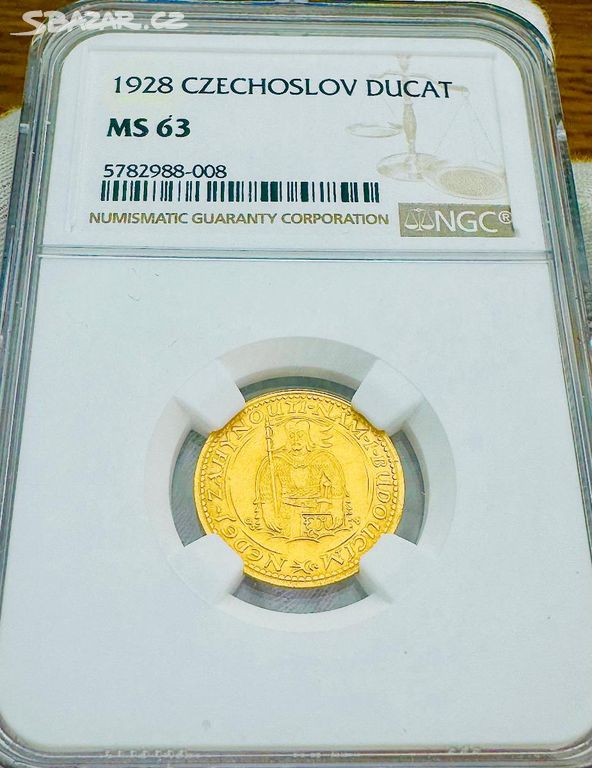 SVATOVÁCLAVSKÝ 1 DUKÁT 1928 - NGC - MS63 - VZÁCNÝ