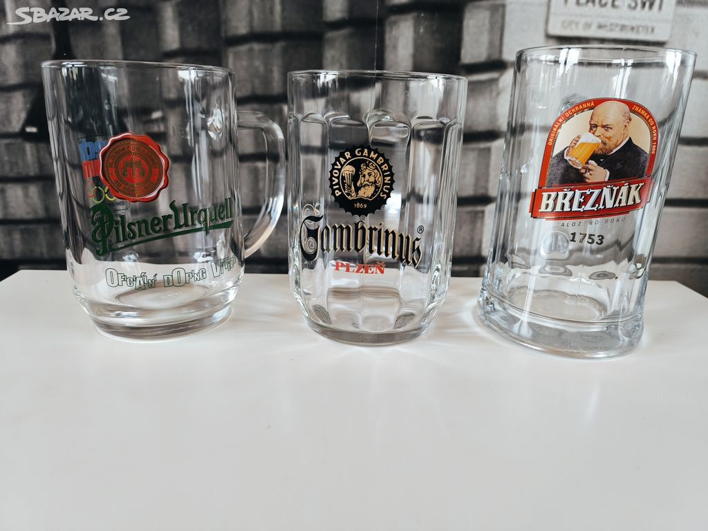 Pivní půllitry -Pilsner Urquell,Gambrinus,Březňák