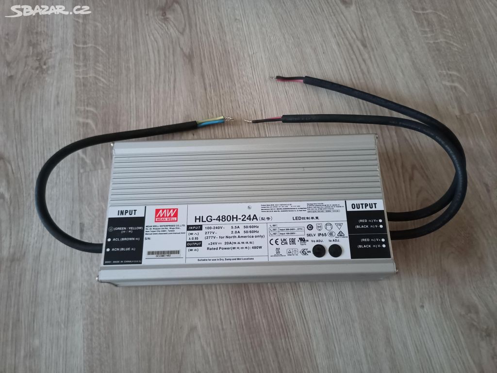 Značkový zdroj 24V 20A 480W - Meanwell HLG-480-24A