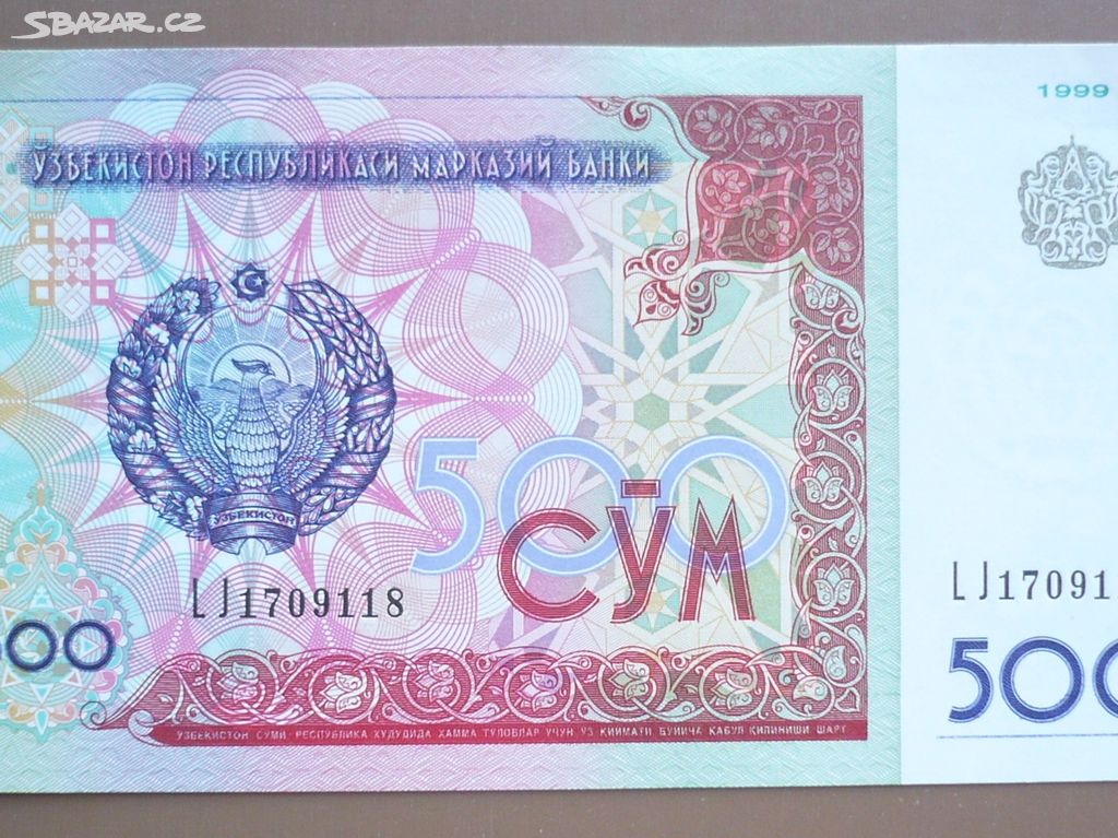 Bankovka, Uzbekistán, 500 sum, ročník 1999