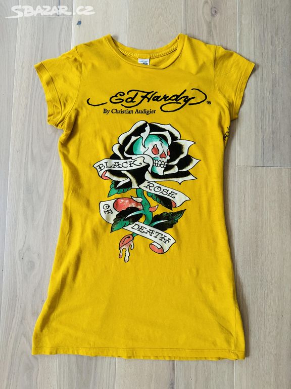 Hořčicové triko Ed Hardy, vel. L