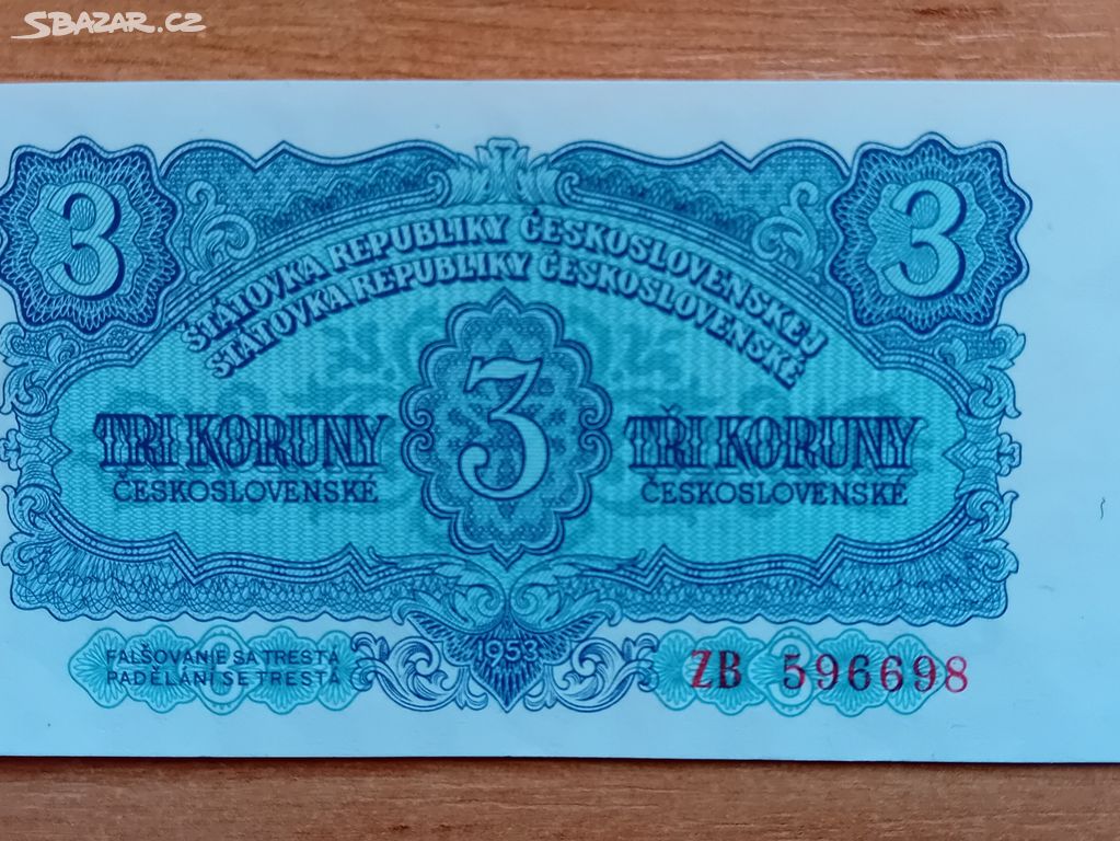 3 Kčs 1953 náhradní série ZB neperforovaná - N/N !