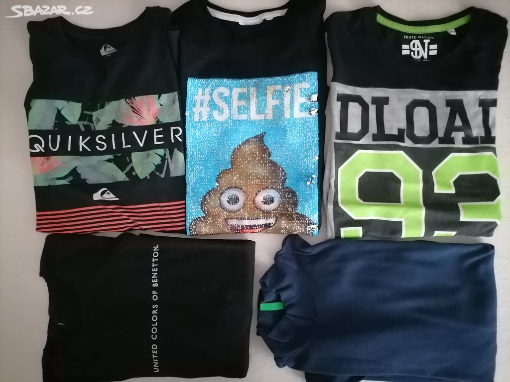 5ks Dětská trika Quiksilver,Zara, Benetton.