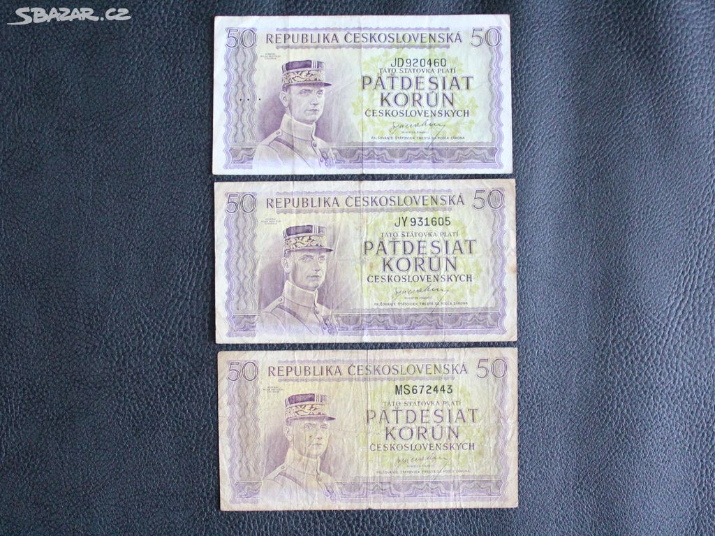 50 Kčs 1945 Štefánik serie MS,JD,JY - 3 KS