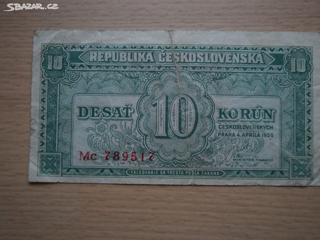 Bankovka 10 korun Československo 1950