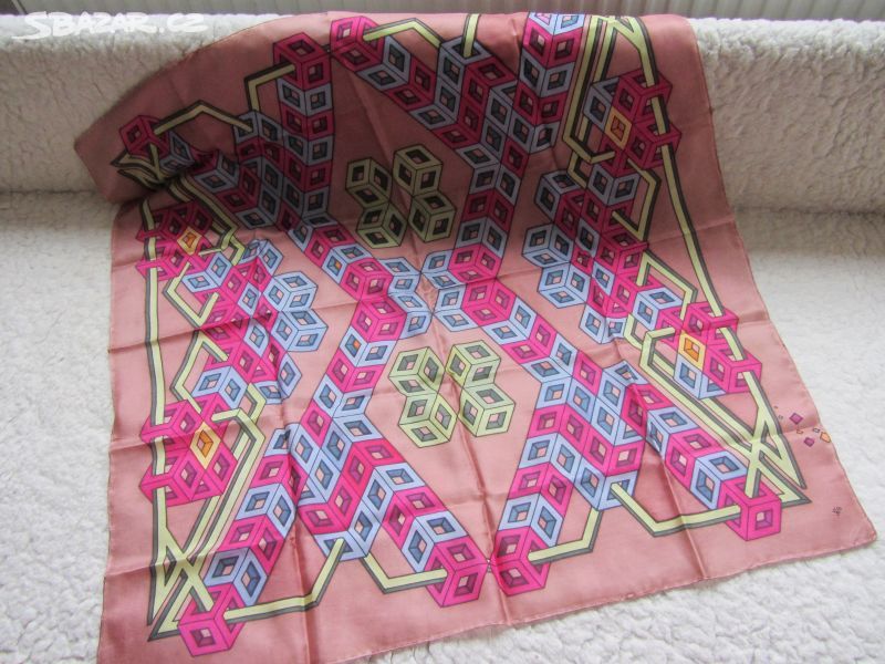 geometrický hedvábný šátek Cubus NOVÝ 90x90 cm