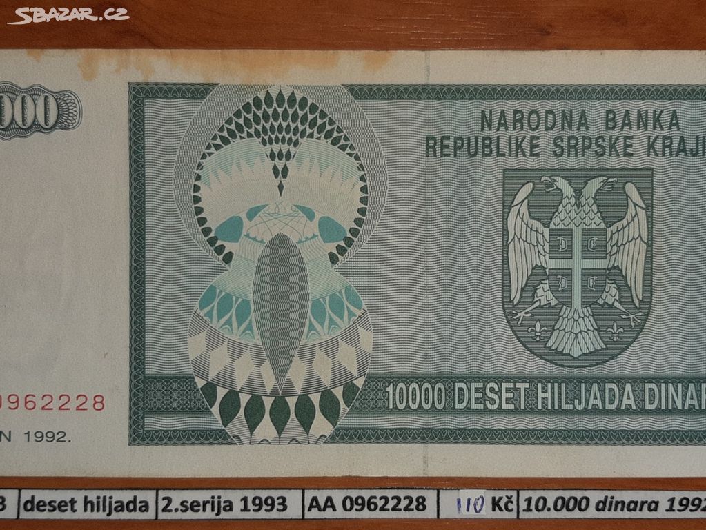 10.000 dinara 1992 Rep. Srbská Krajina (B007B)