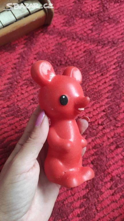 Retro gumová pískací hračka myška Niklová
