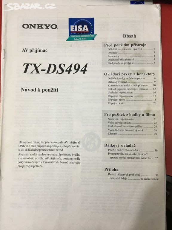 Český návod k použití Onkyo TX-DS494