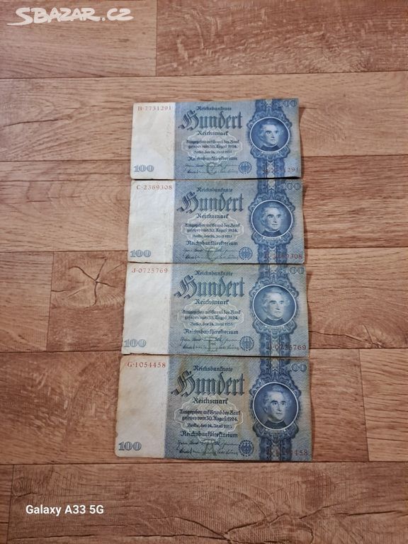 Staré papírové bankovky 100 Reichsmark