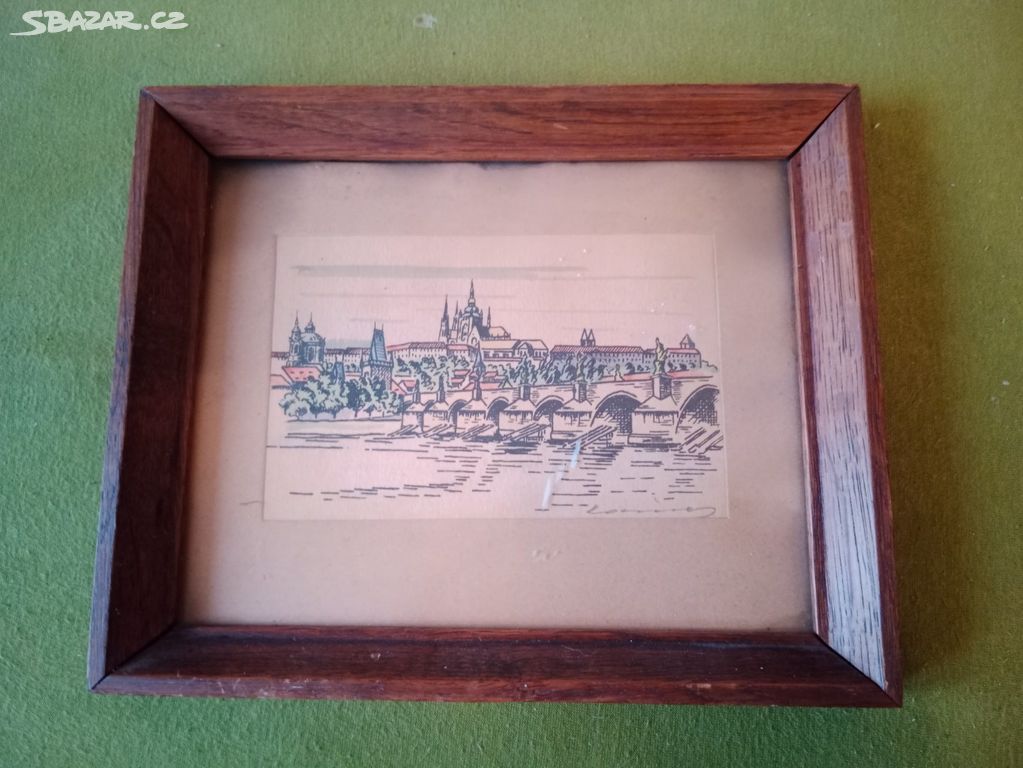 Karlův most a Hradčany litografie