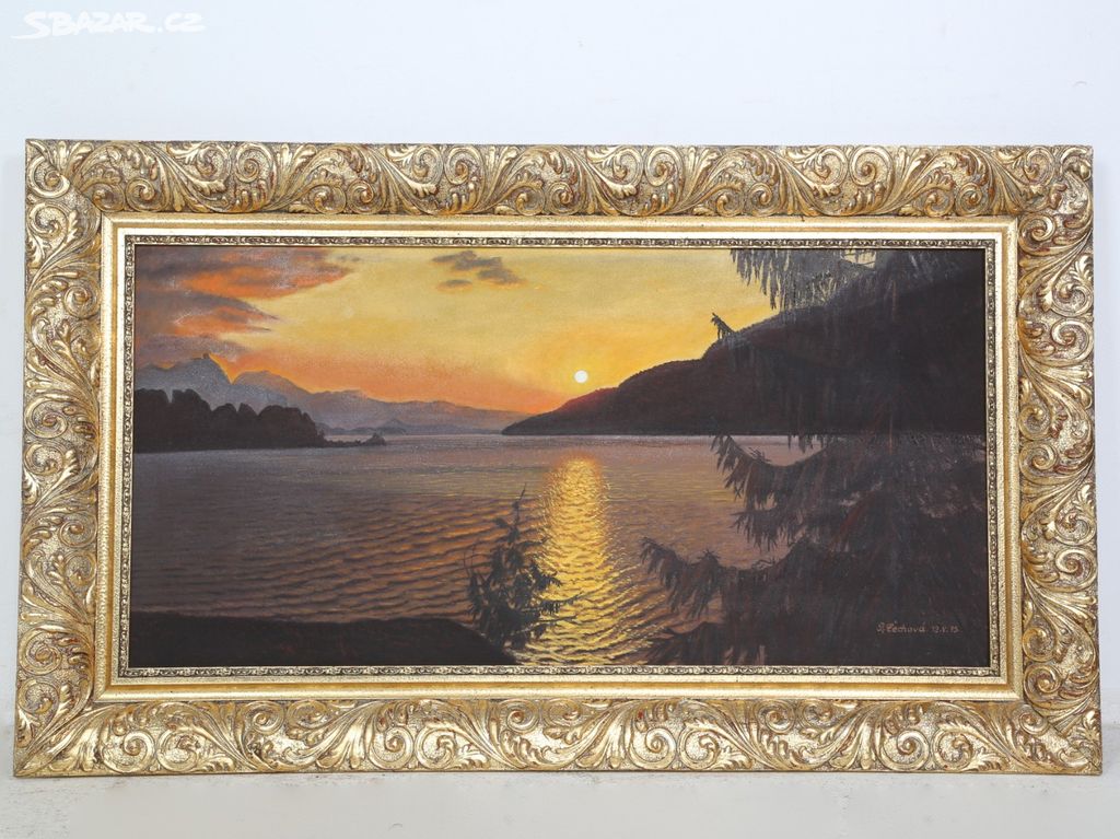 Obraz Západ slunce nad jezerem - signováno