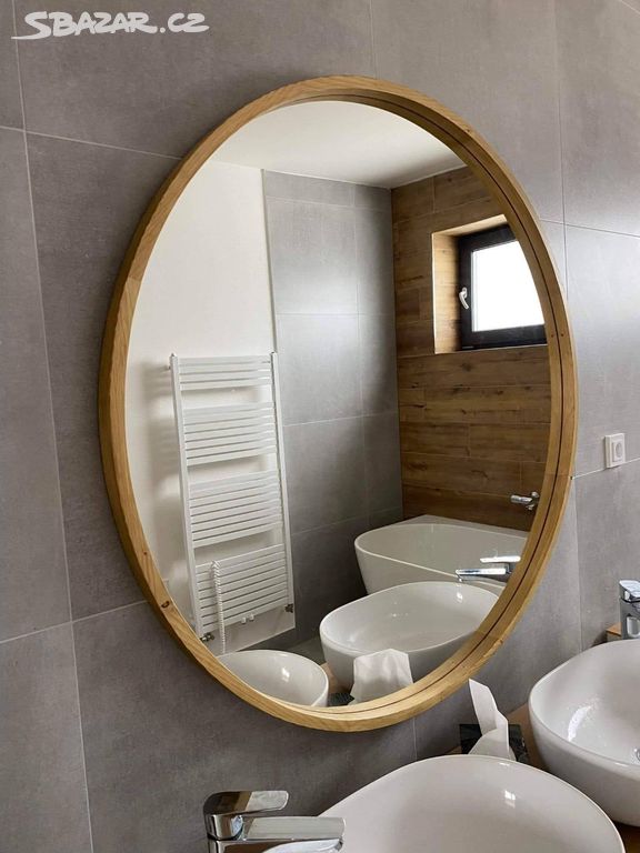 Dřevěné kulaté zrcadlo 110cm -  NYNÍ SLEVA 20% !