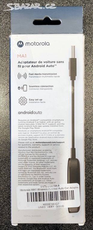 MA1 - Adaptateur de voiture sans fil pour Android Auto de Motorola