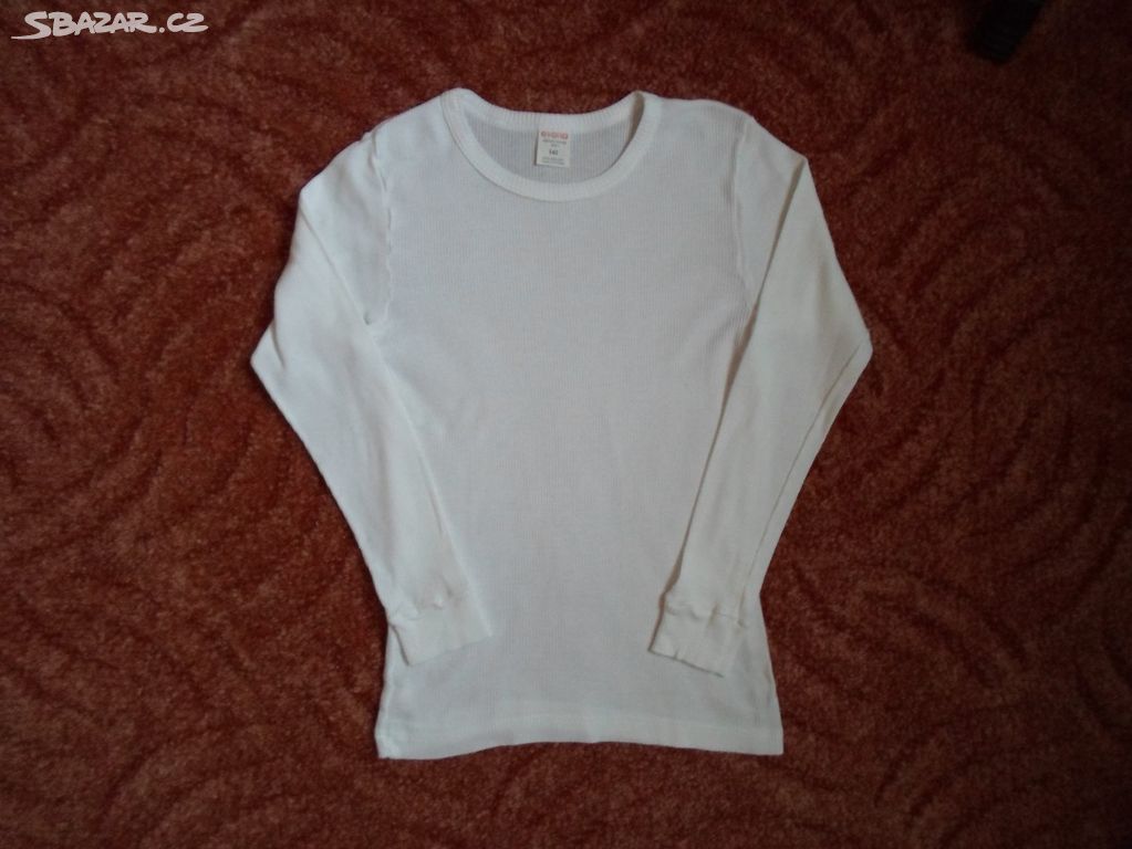 Bílé tričko triko dlouhý rukáv - 128, 134