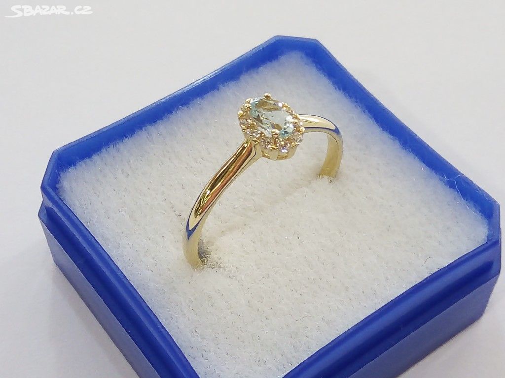 100% nový zlatý prsten 585, pravý topaz, P70