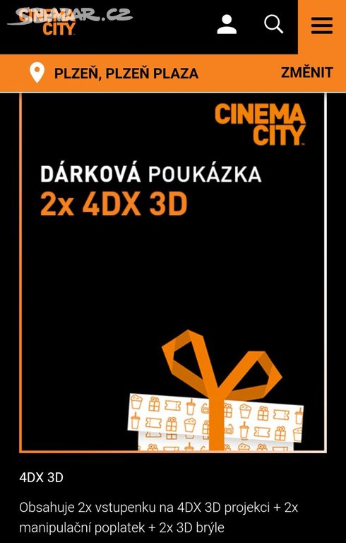 Dárkový poukaz 2x4DX 3D Cinema city