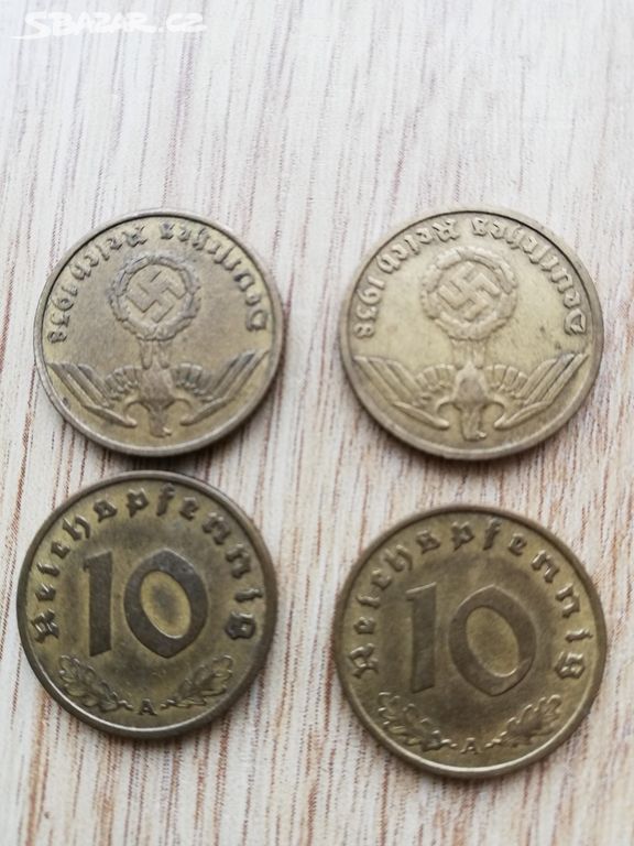 mince 10 Reichs pfennig 1938, 50 Kč za kus