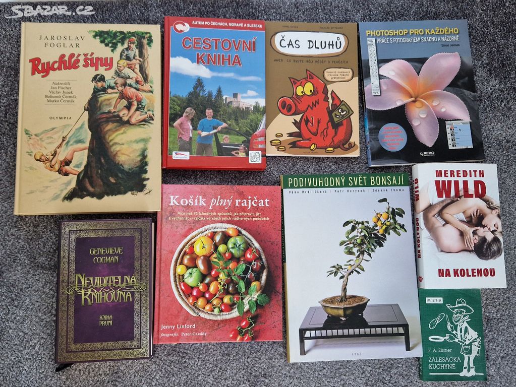 Různé knihy - beletrie, kuchařky, bonsaje