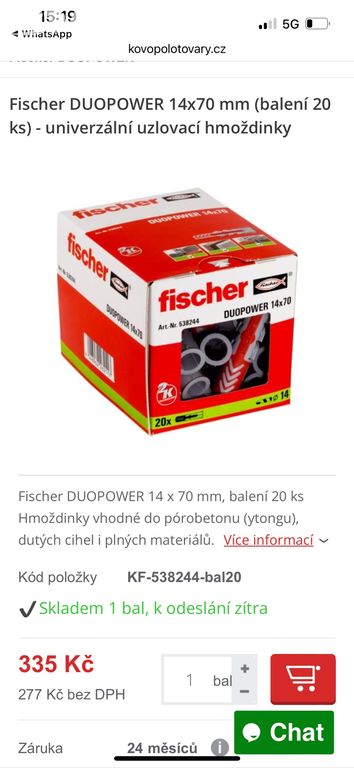 Univerzální hmoždinky FISCHER Duopower 14x70