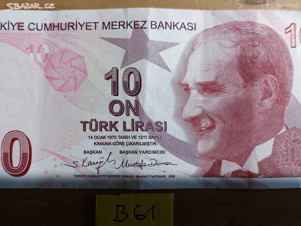 10 lirasi 2009 Turecko (B61) Bankovka.