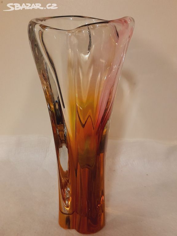 Váza a miska z hutního skla ,autor J .Rozínek