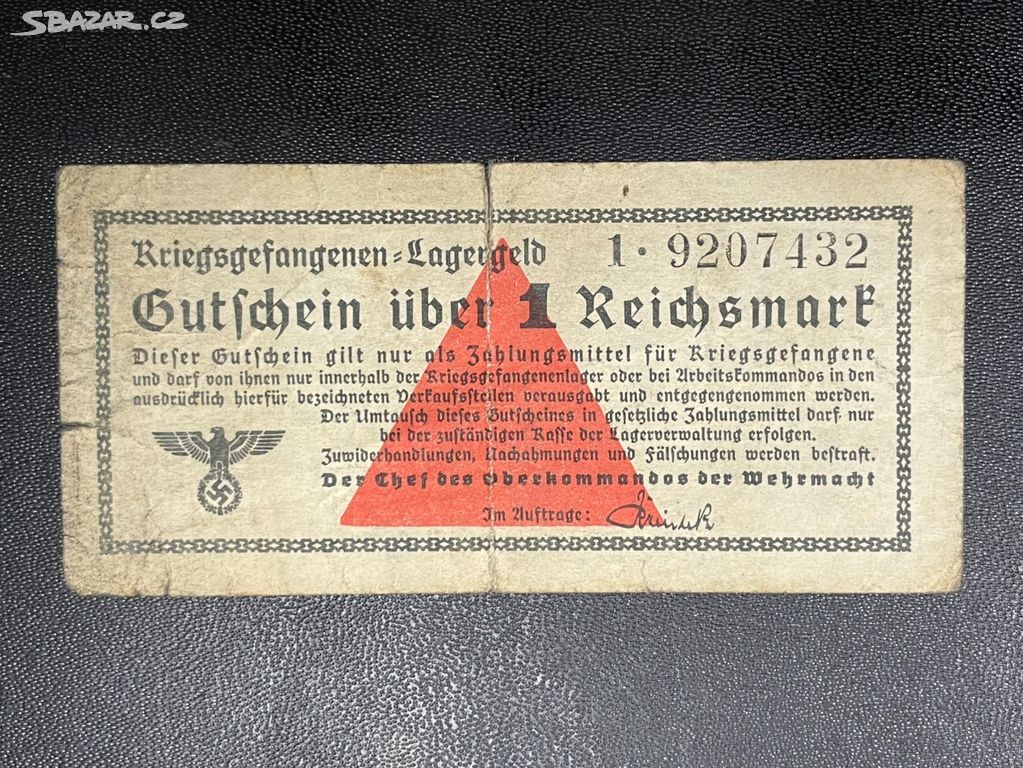 Bankovka 1 Mark, německý zajatecký tábor, 3. říše