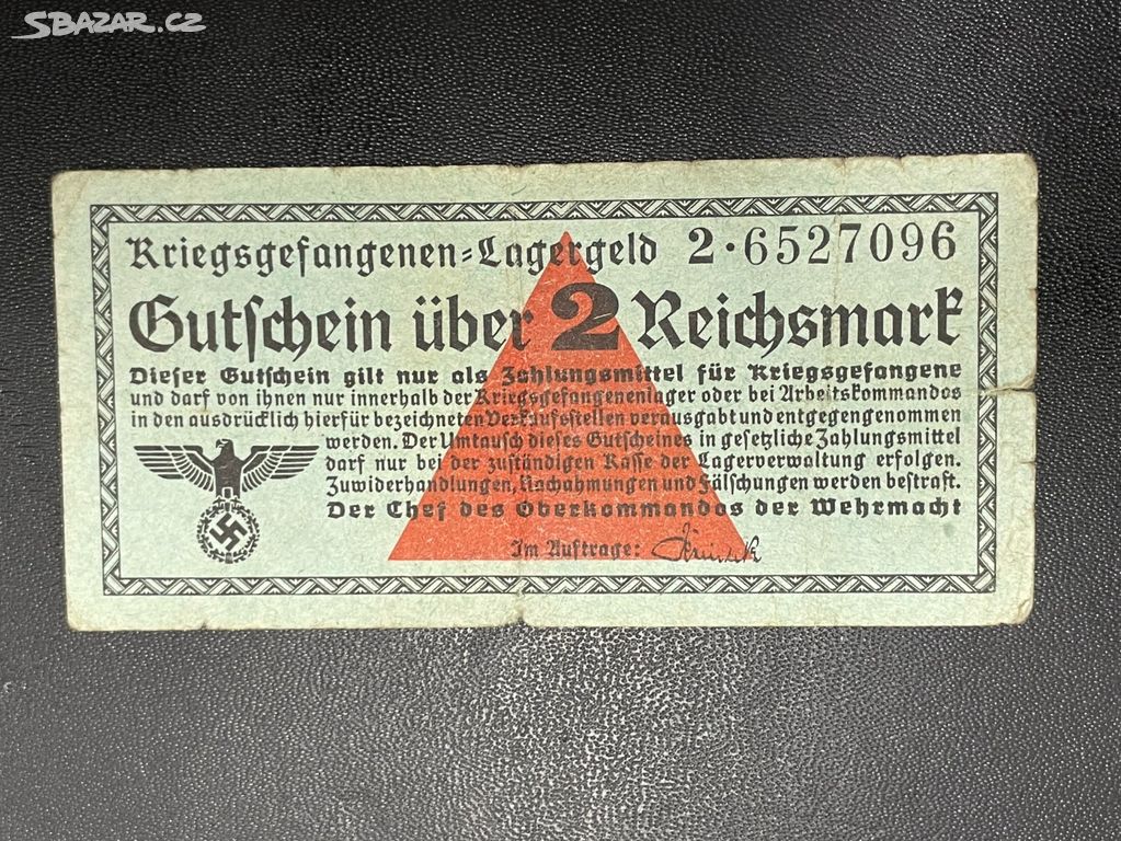 Bankovka 2 Mark, německý zajatecký tábor, 3. říše