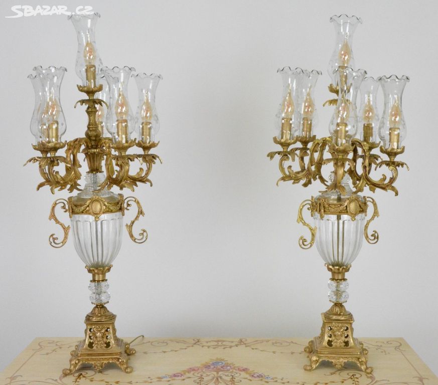 Zámecké stolní lampy - bronz-broušené sklo