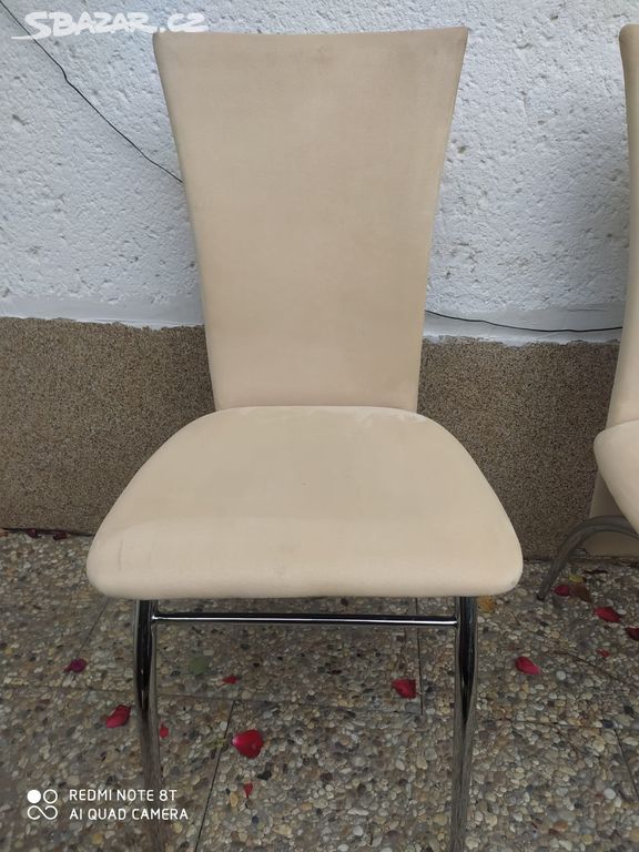 Designové židle semišové, krémová barva - 4 ks