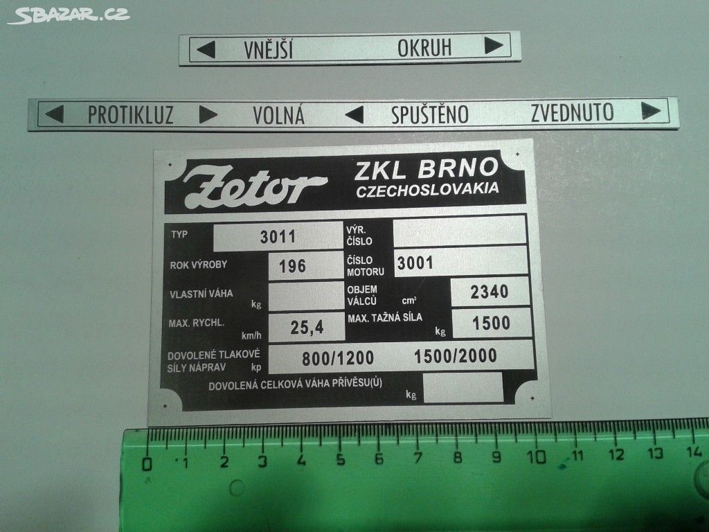 Sada štítků Zetor 2011-4011, unikáty jako 3017