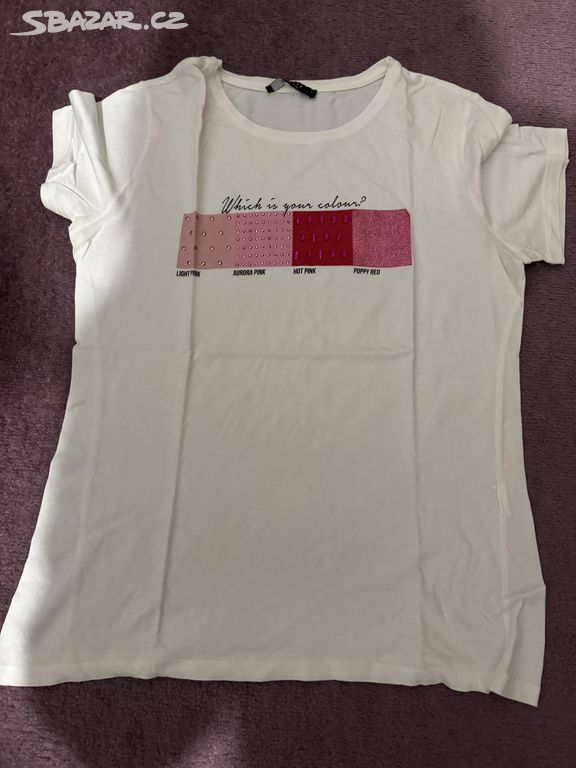 Bílé dámské tričko s růžovými kamínky vel.L Mohito