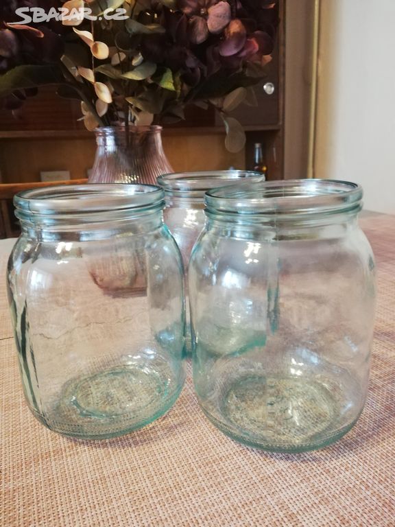 Retro sklenice - na vázy, svíčky, zavařování 12 ks