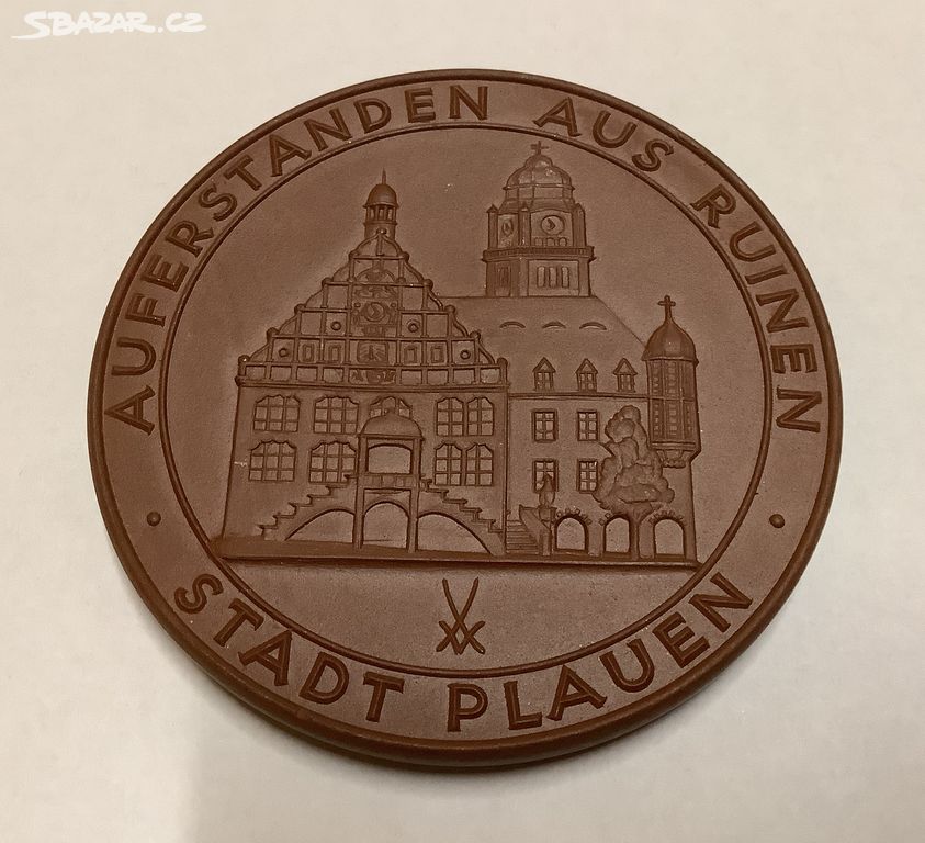 Medaile porcelán Míšeň - Stadt Plauen DDR