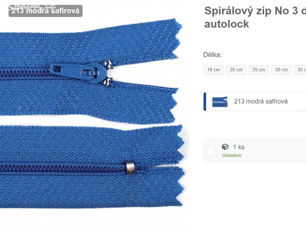 Spiralovy zip modra safiova