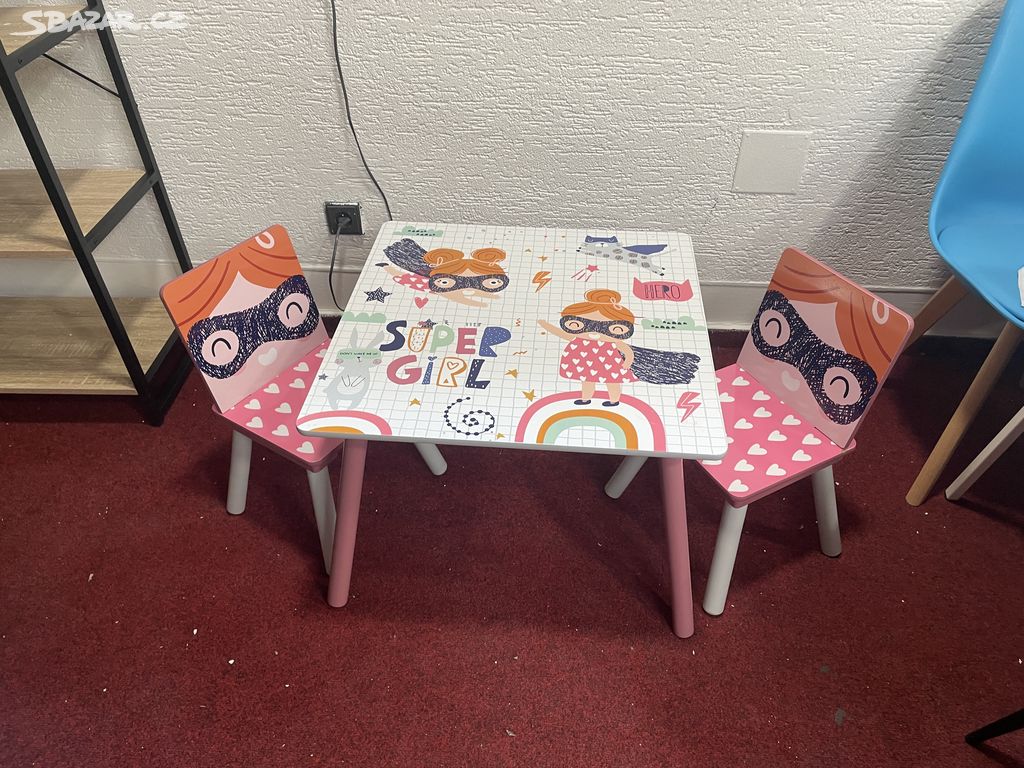 Dětská jídelní sestava stůl + 2 židle NOVÝ 2. jak.