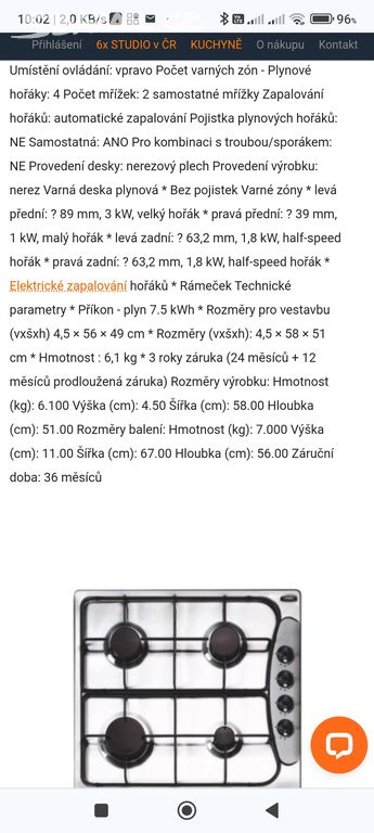 Vestavná varná deska plyn. Mora VD 4203.0002